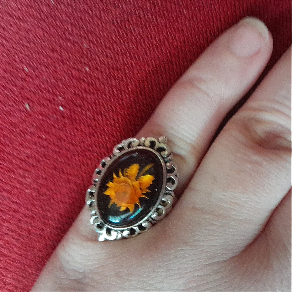 Sold! Sterling Amber Rose Intaglio Ring - Picture 1 of 4